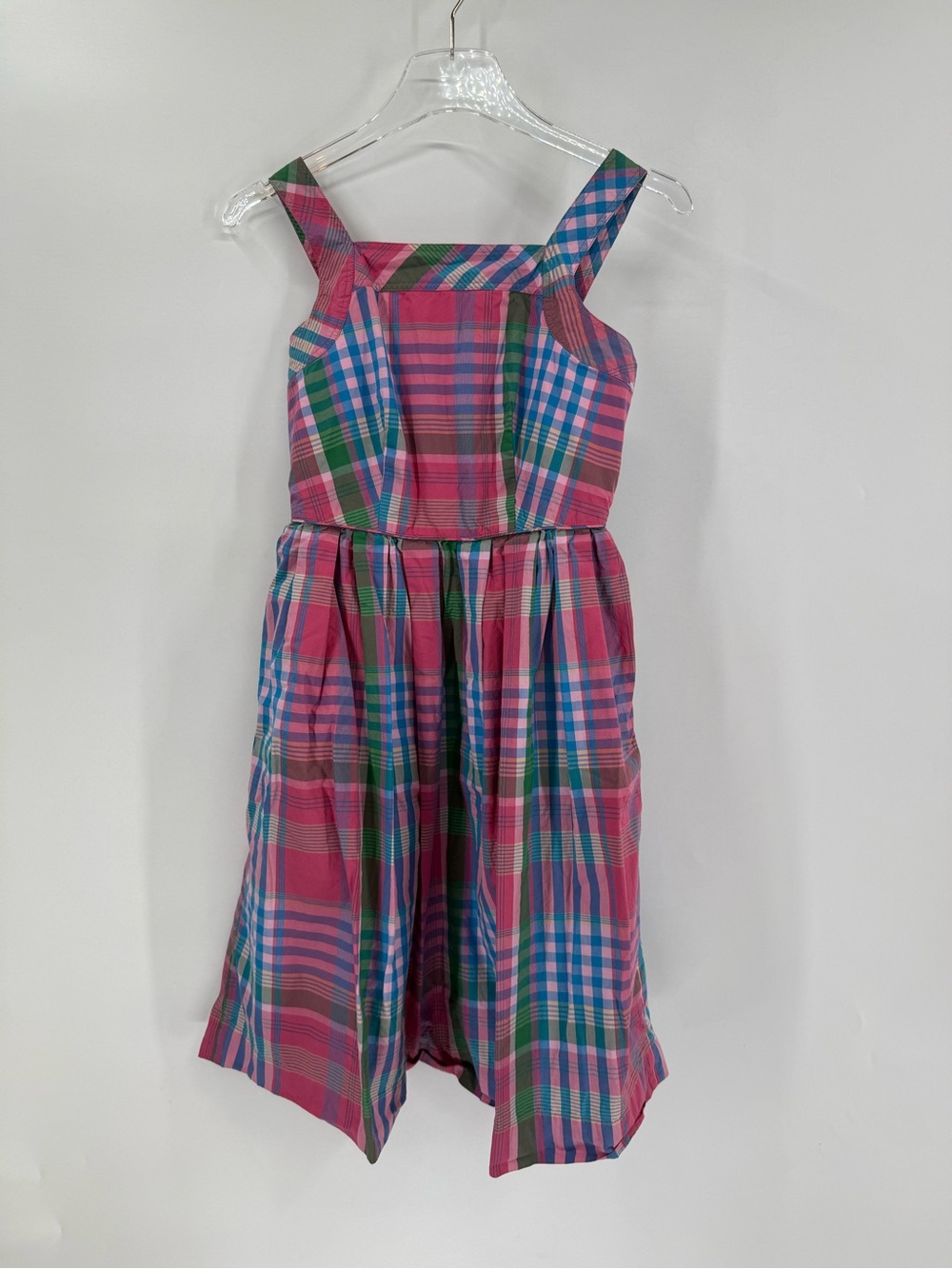 J. Crew cotton poplin apron dress in Magenta Plaid size 00 - Picture 2 of 6